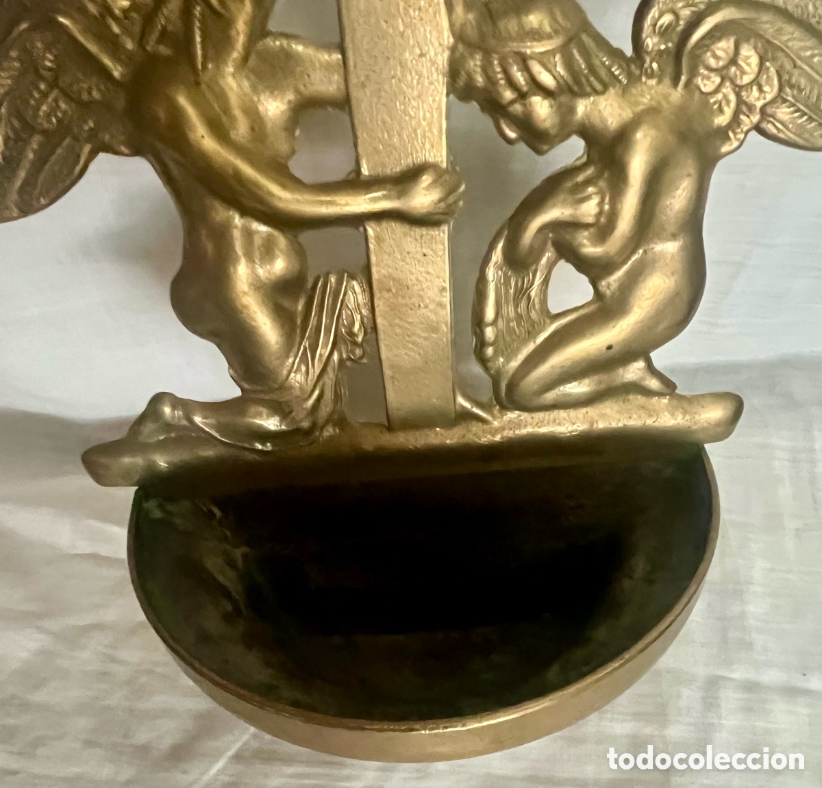 Antig&uuml;edades: BENDITERA DE BRONCE CON &Aacute;NGELES A&Ntilde;OS 50 - Foto 7