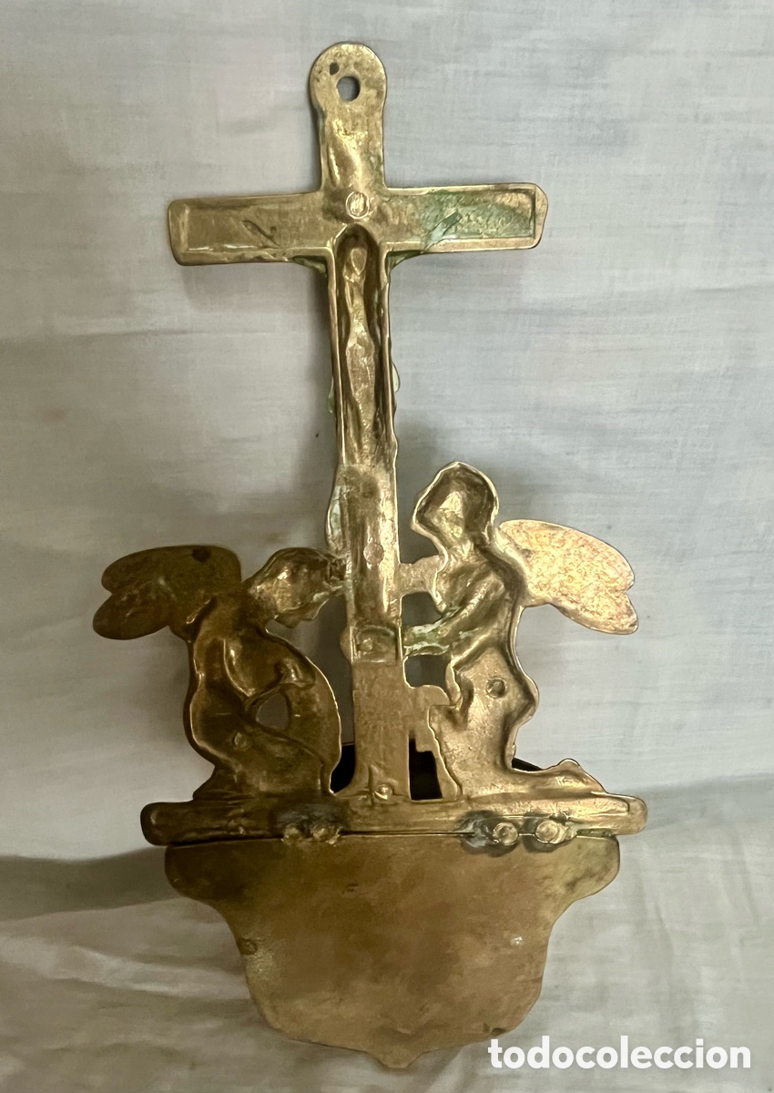 Antig&uuml;edades: BENDITERA DE BRONCE CON &Aacute;NGELES A&Ntilde;OS 50 - Foto 8