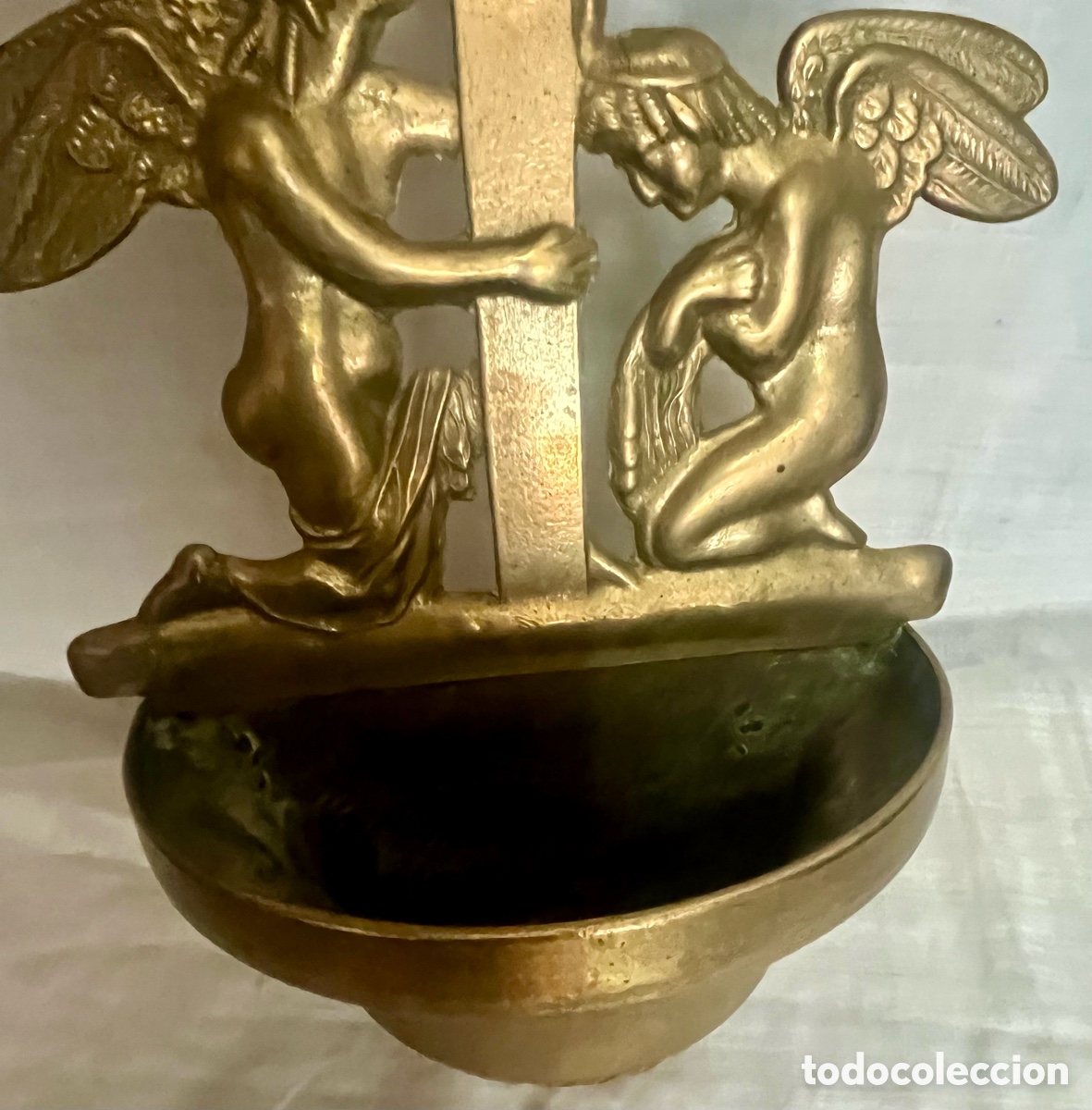 Antig&uuml;edades: BENDITERA DE BRONCE CON &Aacute;NGELES A&Ntilde;OS 50 - Foto 10