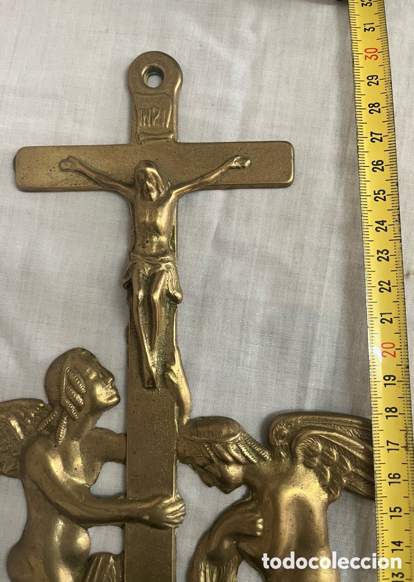 Antig&uuml;edades: BENDITERA DE BRONCE CON &Aacute;NGELES A&Ntilde;OS 50 - Foto 12