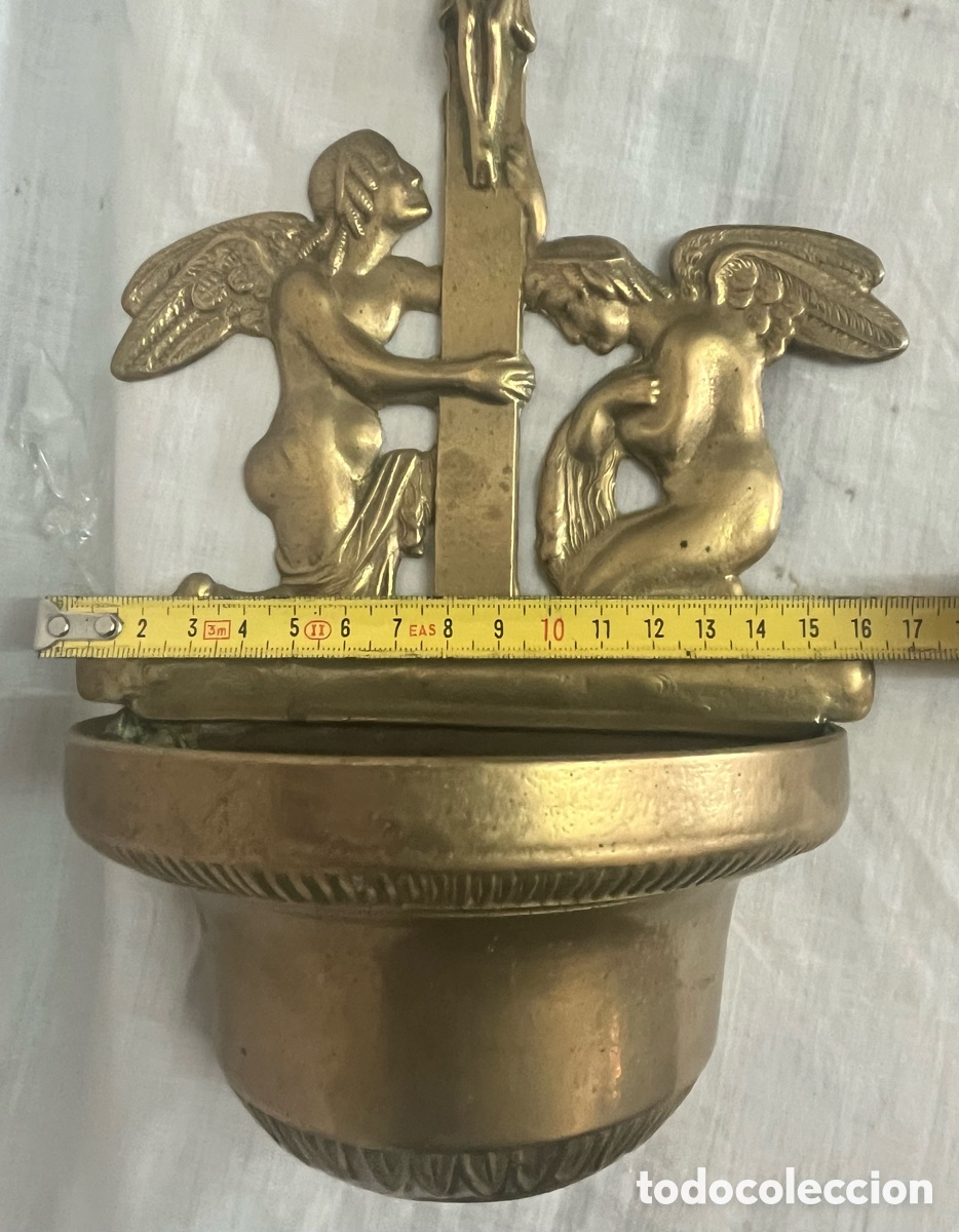 Antig&uuml;edades: BENDITERA DE BRONCE CON &Aacute;NGELES A&Ntilde;OS 50 - Foto 13