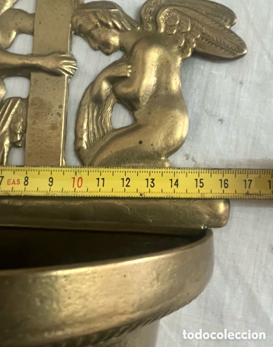Antig&uuml;edades: BENDITERA DE BRONCE CON &Aacute;NGELES A&Ntilde;OS 50 - Foto 14