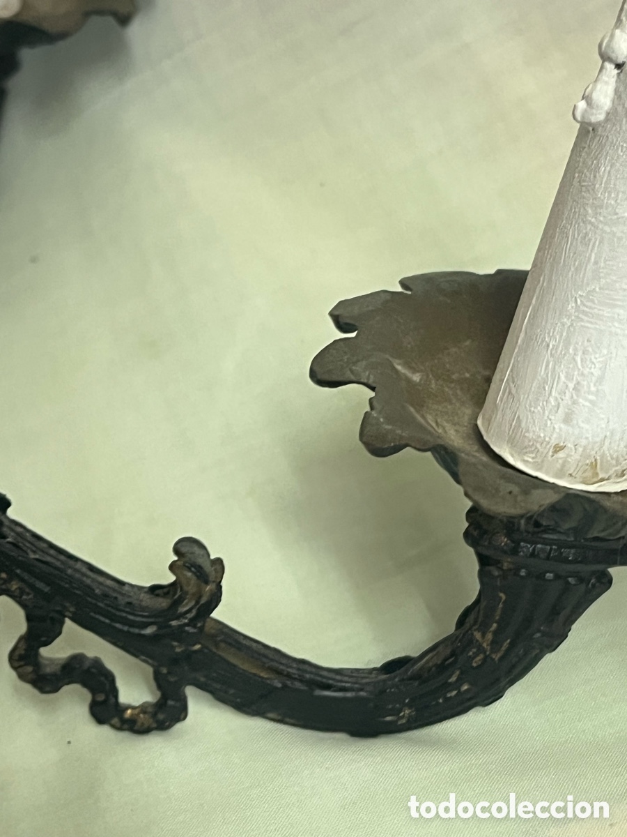 Antig&uuml;edades: APLIQUE MET&Aacute;LICO DE 2 BOMBILLAS - Foto 14