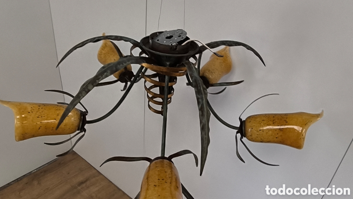 Antig&uuml;edades: LAMPARA TECHO FORJA CON TULIPAS - Foto 6