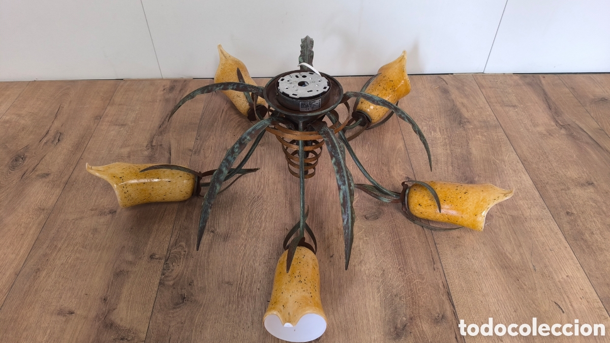 Antig&uuml;edades: LAMPARA TECHO FORJA CON TULIPAS - Foto 7