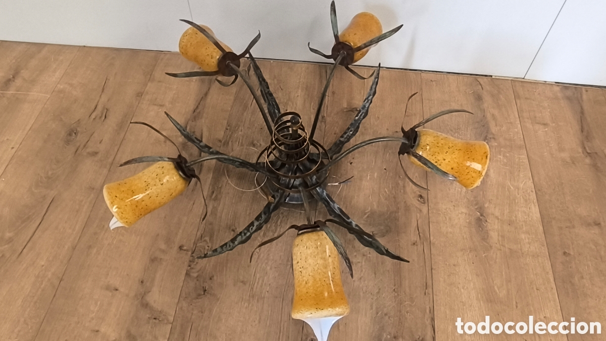 Antig&uuml;edades: LAMPARA TECHO FORJA CON TULIPAS - Foto 8