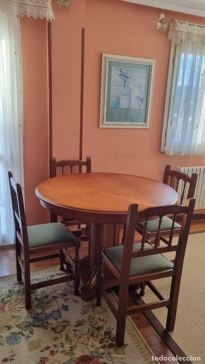 Antig&uuml;edades: Mesa madera maciza redonda extensible + 6 sillas - Foto 1