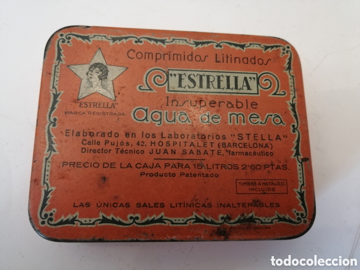 Antig&uuml;edades: CAJA ESTRELLA, COMPRIMIDOS DE AGUA LITINADA - Foto 1