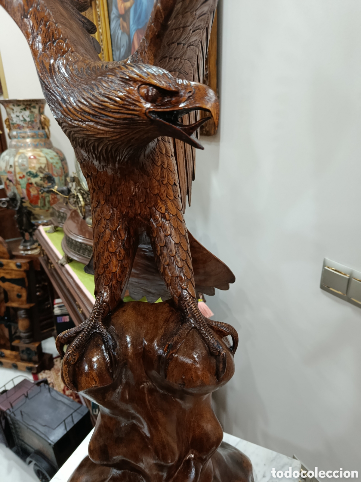 Antig&uuml;edades: &Aacute;guila de madera tallado - Foto 7