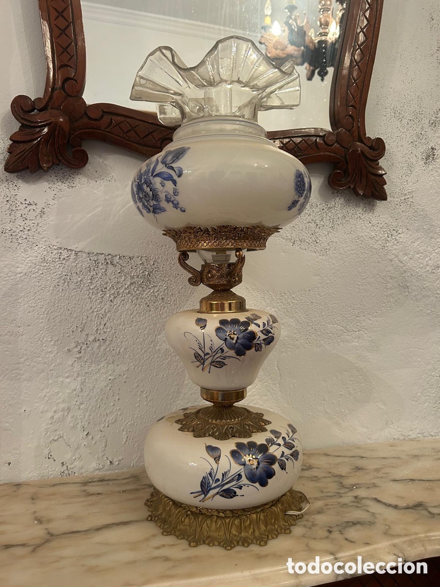 Antig&uuml;edades: L&aacute;mpara bronce y cer&aacute;mica - Foto 1