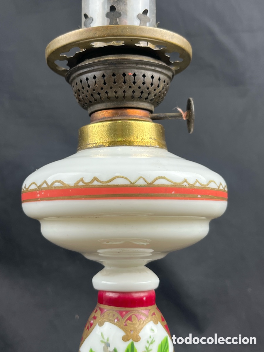 Antig&uuml;edades: QUINQU&Eacute; DE OPALINA PINTADO A MANO SG XIX - Foto 7