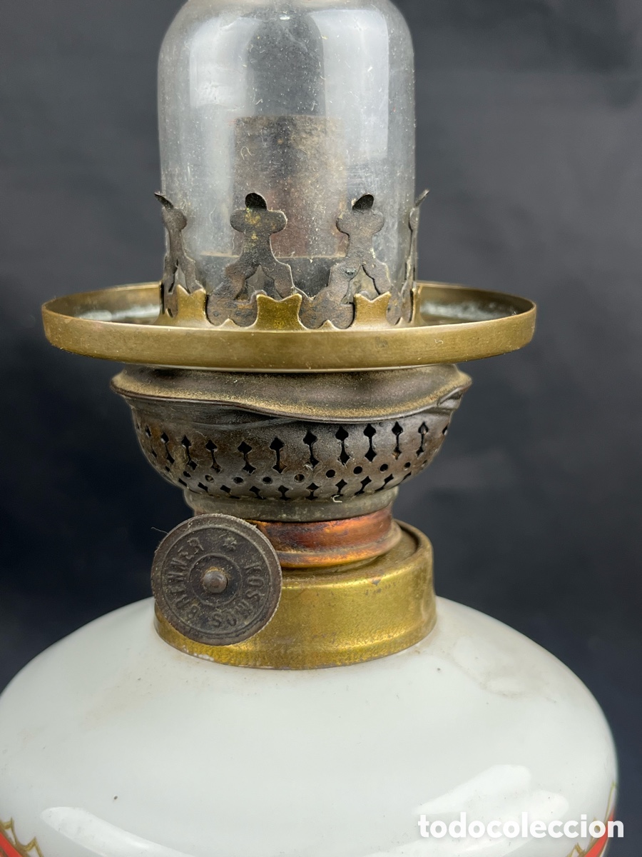 Antig&uuml;edades: QUINQU&Eacute; DE OPALINA PINTADO A MANO SG XIX - Foto 10