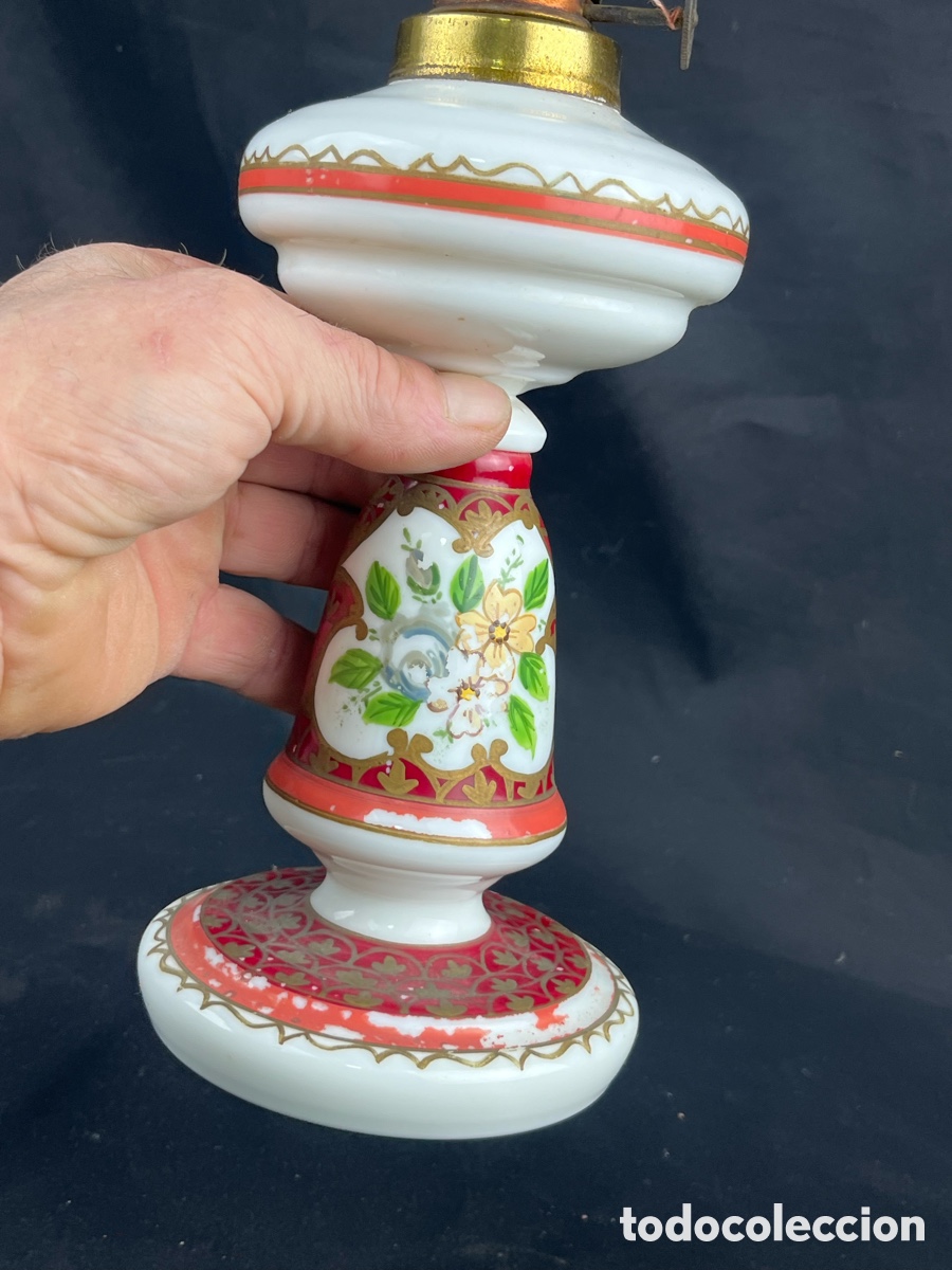 Antig&uuml;edades: QUINQU&Eacute; DE OPALINA PINTADO A MANO SG XIX - Foto 14