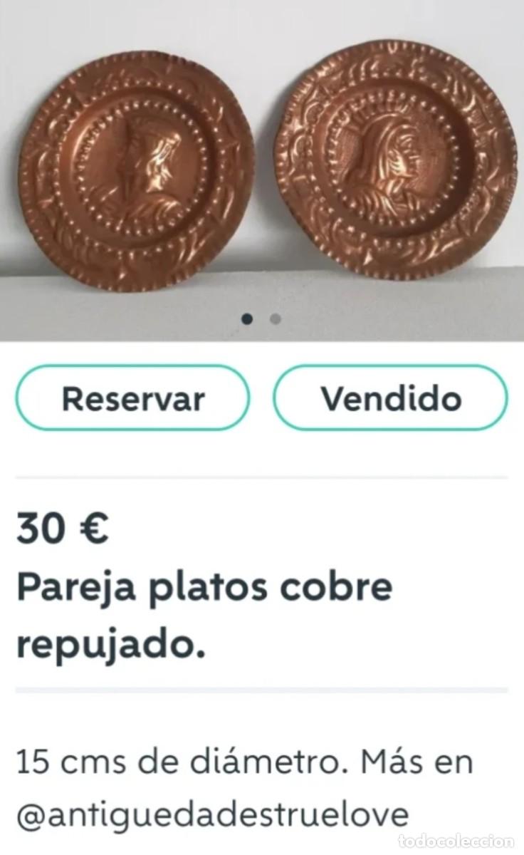 Antig&uuml;edades: Pareja de platos en cobre repujado. - Foto 6