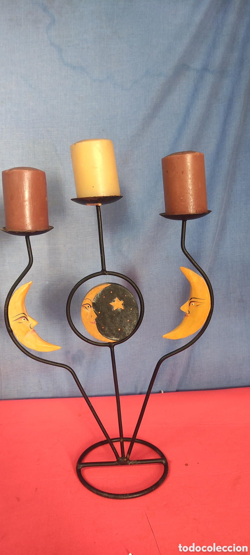 Antig&uuml;edades: Candelabro de 3 velas sol y luna - Foto 2