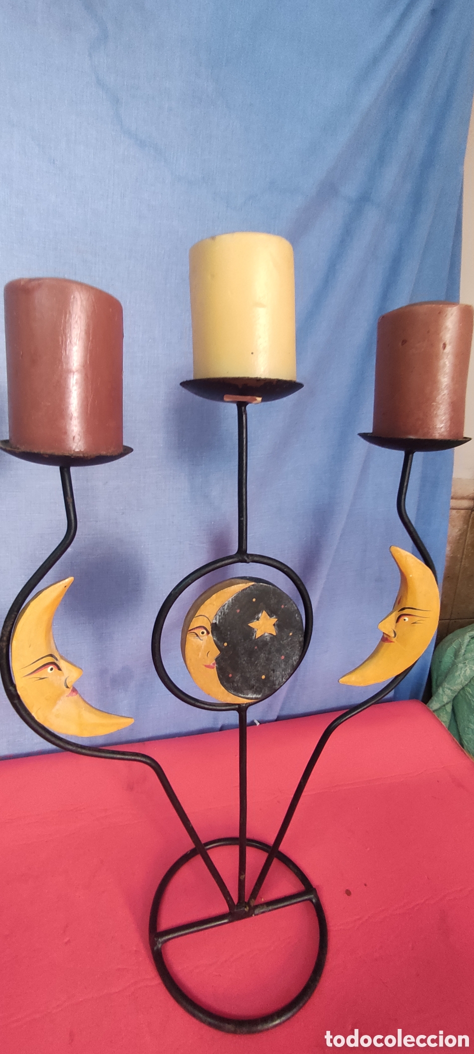 Antig&uuml;edades: Candelabro de 3 velas sol y luna - Foto 4