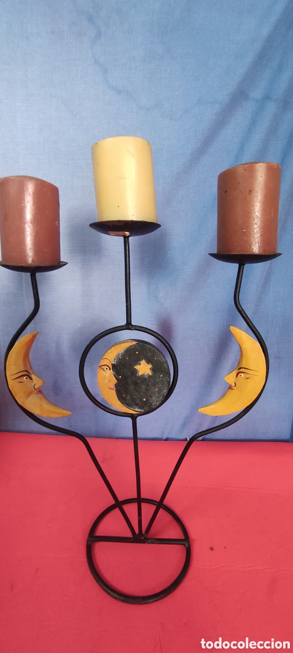 Antig&uuml;edades: Candelabro de 3 velas sol y luna - Foto 6