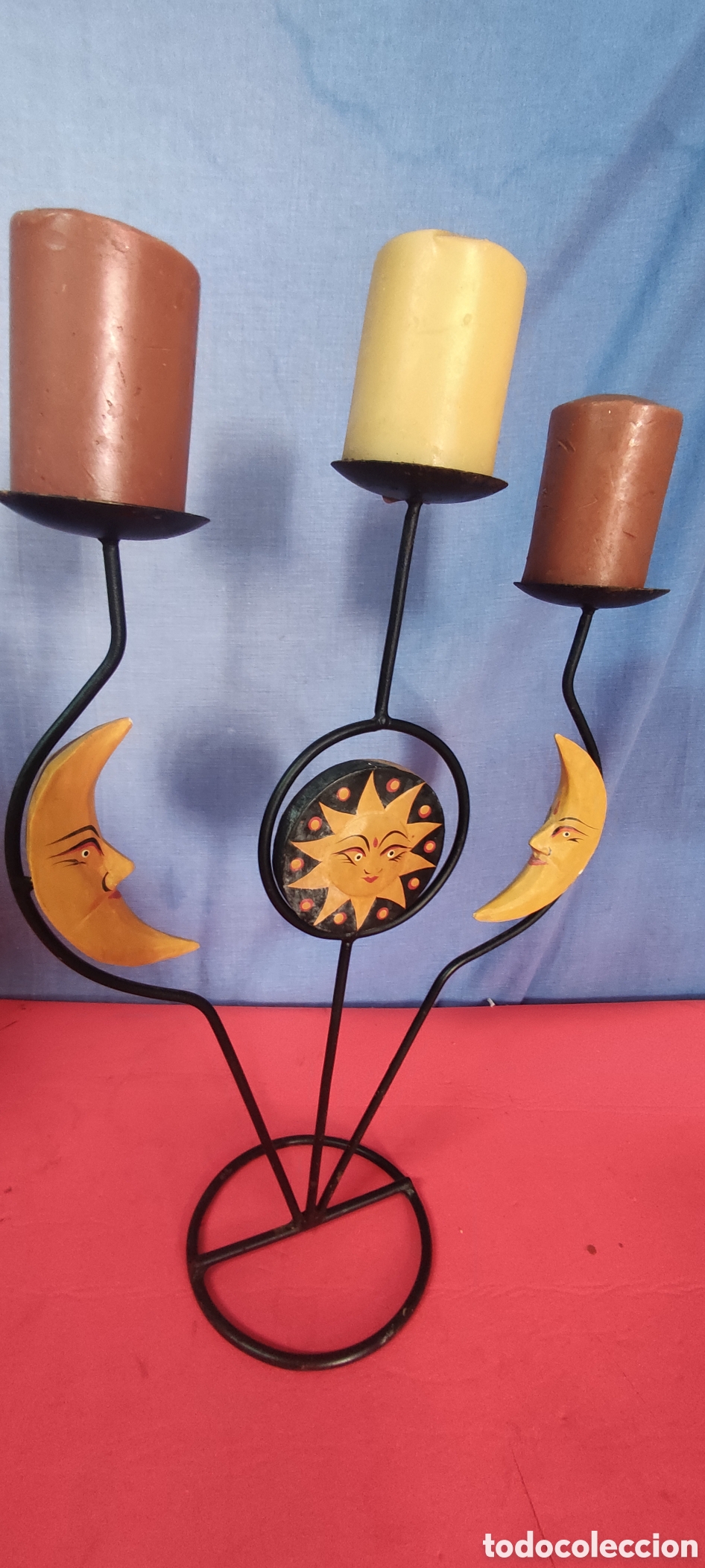 Antig&uuml;edades: Candelabro de 3 velas sol y luna - Foto 7