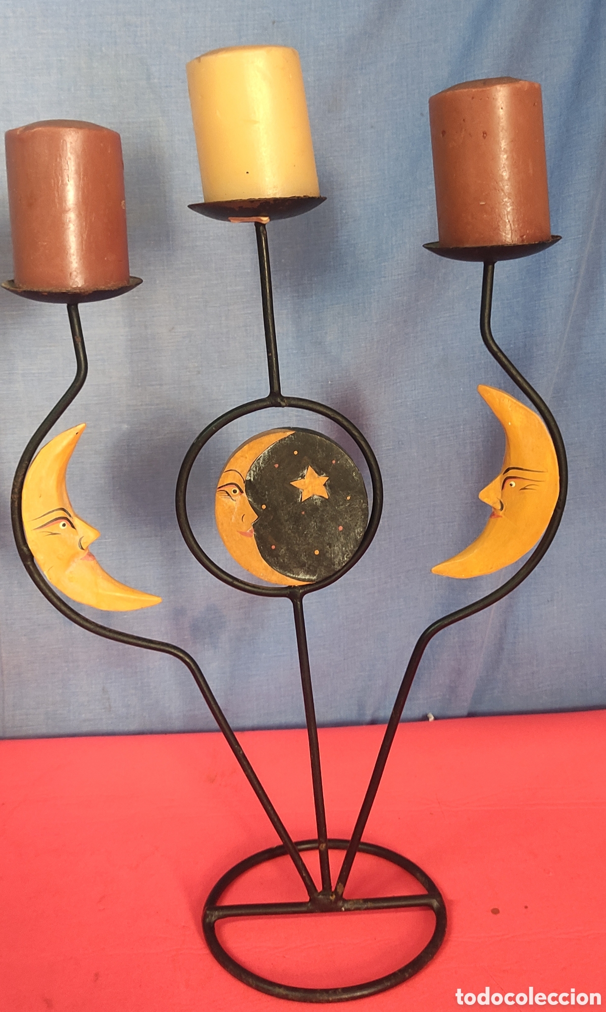 Antig&uuml;edades: Candelabro de 3 velas sol y luna - Foto 1
