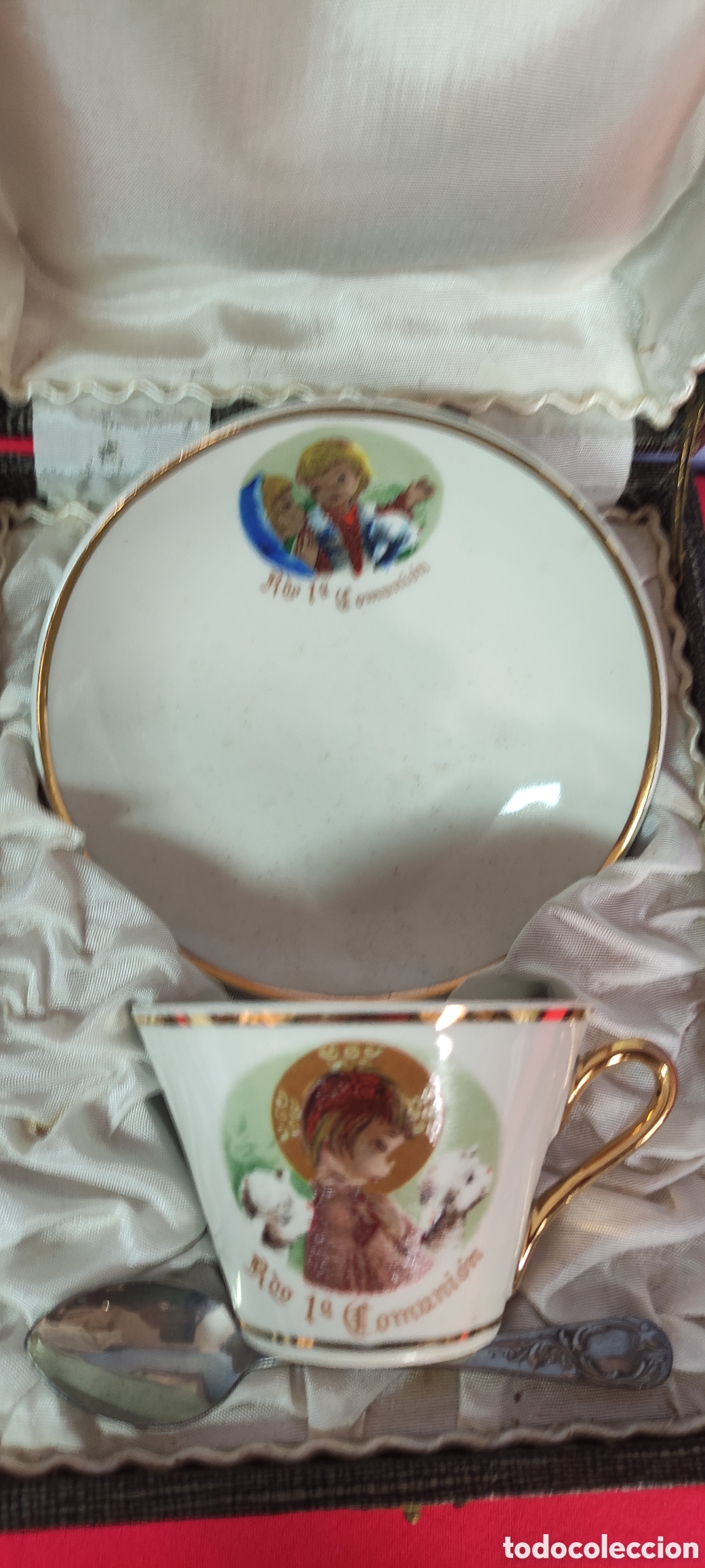 Antig&uuml;edades: Conjunto plato y taza primera comuni&oacute;n - Foto 2