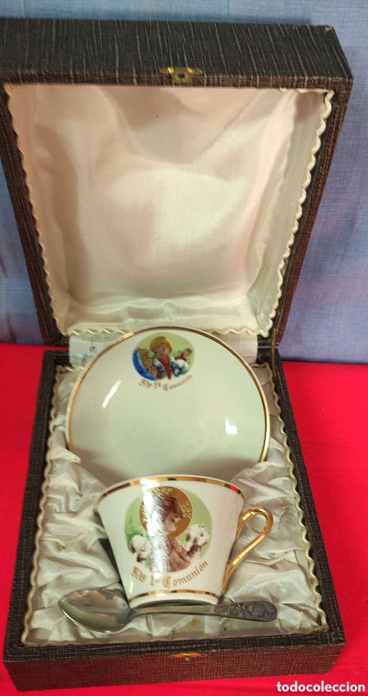 Antig&uuml;edades: Conjunto plato y taza primera comuni&oacute;n - Foto 3