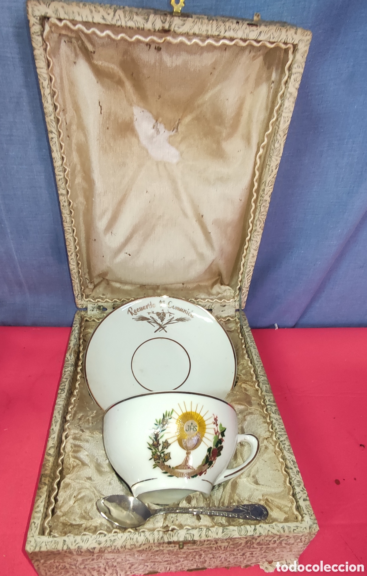Antig&uuml;edades: Conjunto taza y plato primera comunion - Foto 3
