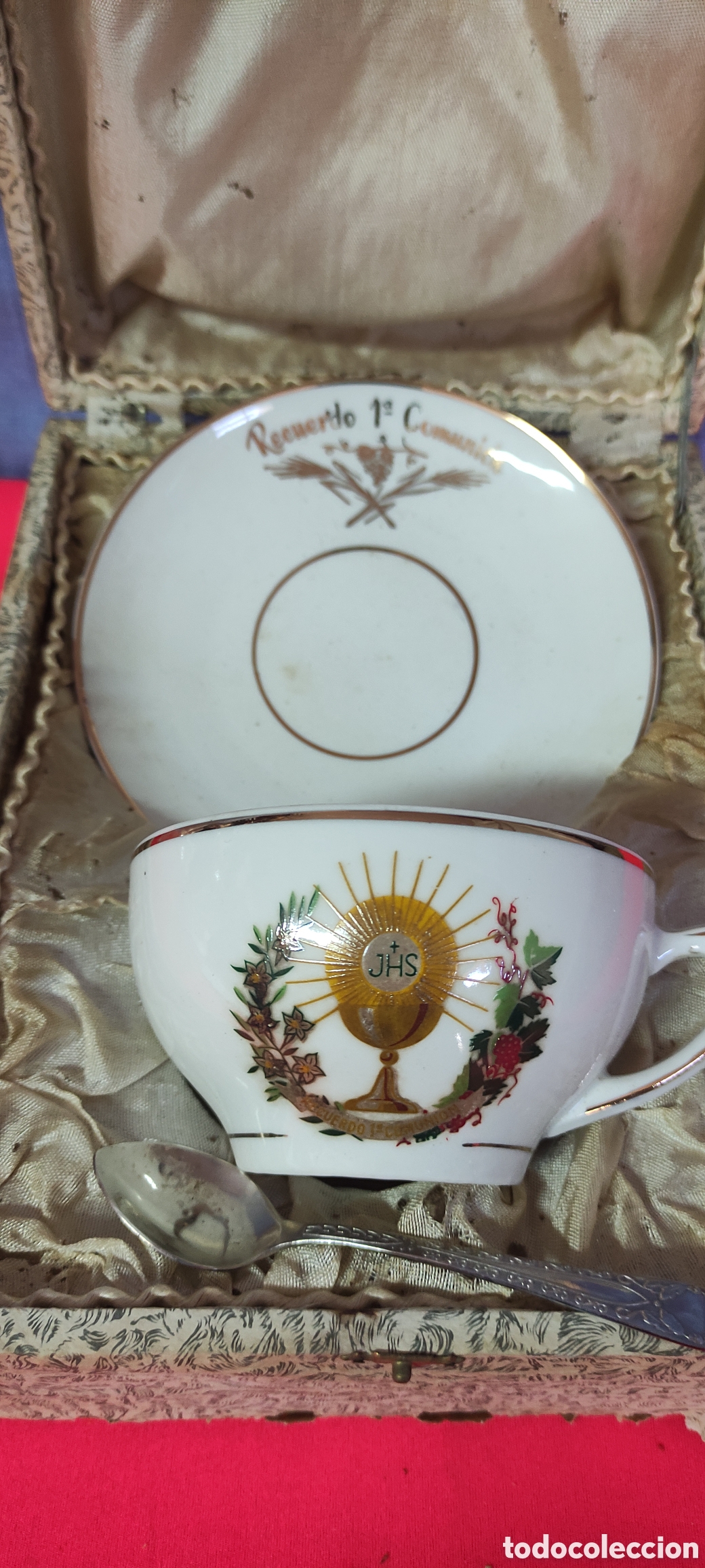 Antig&uuml;edades: Conjunto taza y plato primera comunion - Foto 1