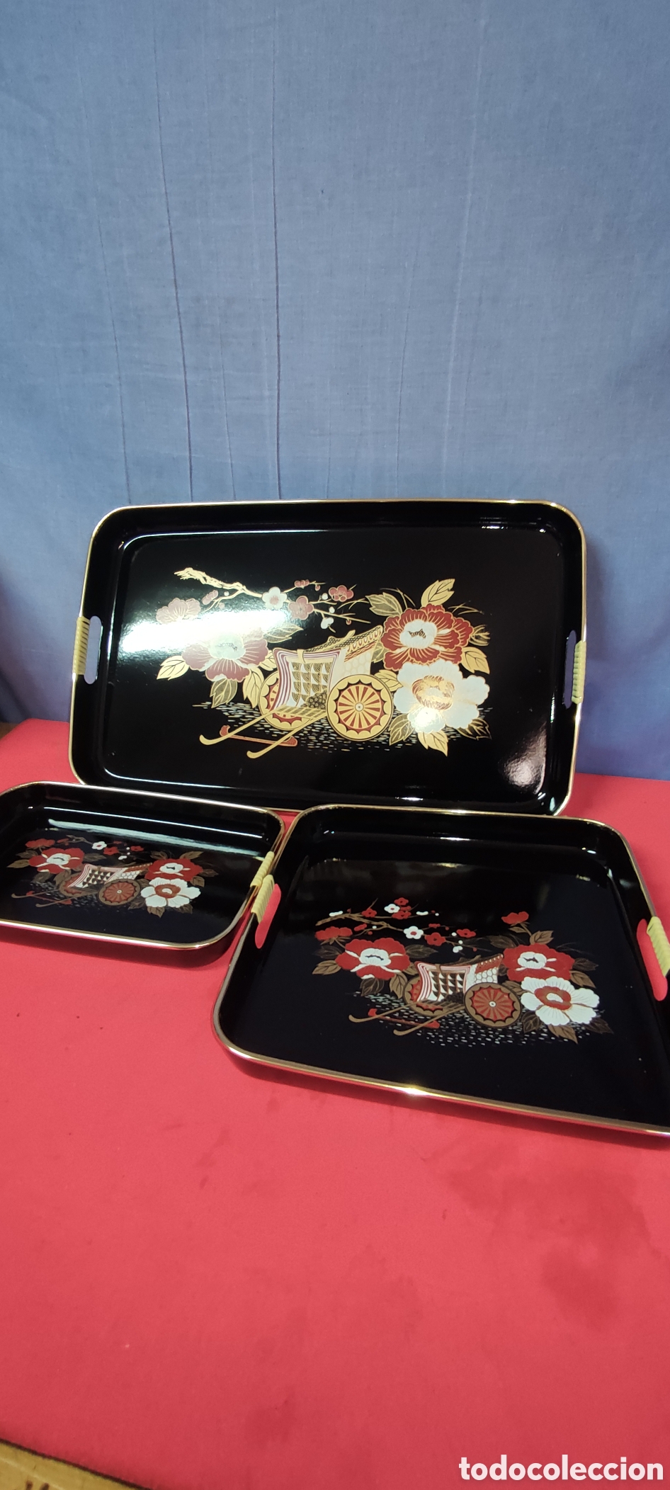 Antig&uuml;edades: Conjunto 3 bandejas Japon - Foto 2