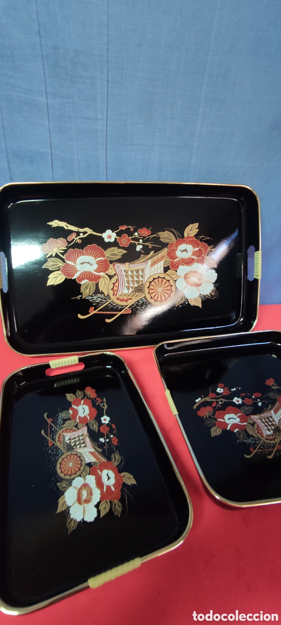 Antig&uuml;edades: Conjunto 3 bandejas Japon - Foto 8