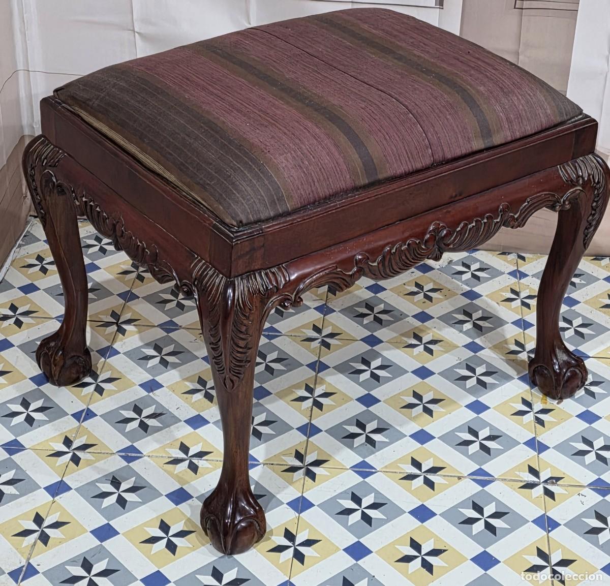 Antig&uuml;edades: Taburete o escabel de caoba estilo Chippendale - Foto 3