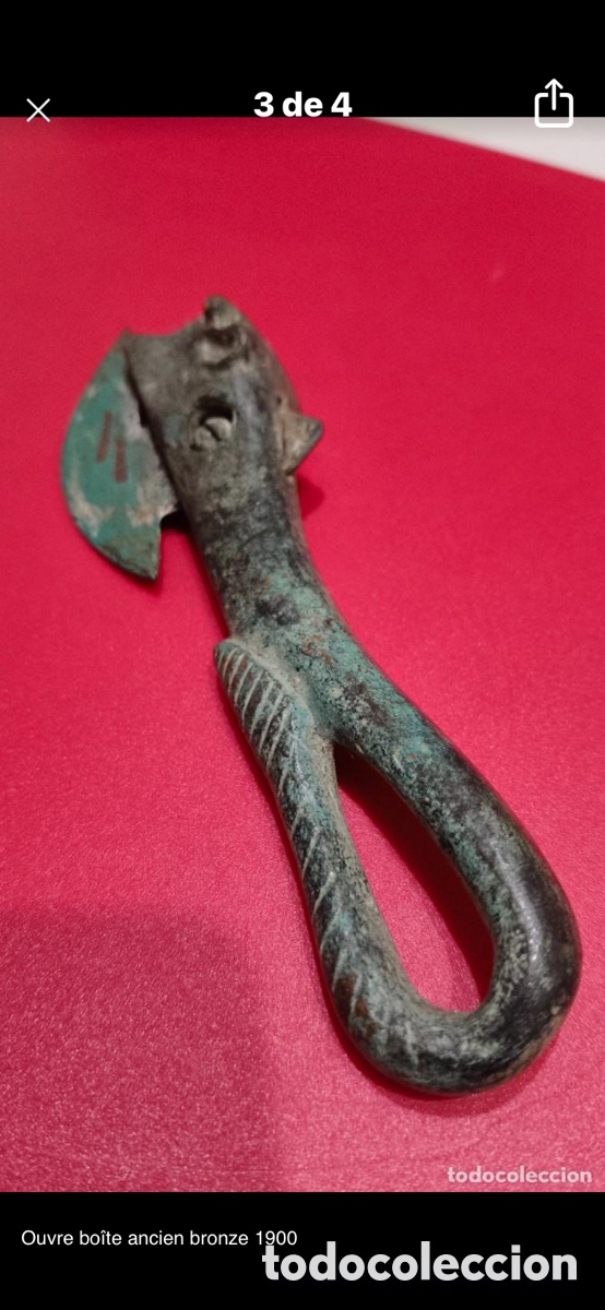 Antig&uuml;edades: Antiguo abrelatas de bronce circa 1900 - Foto 2