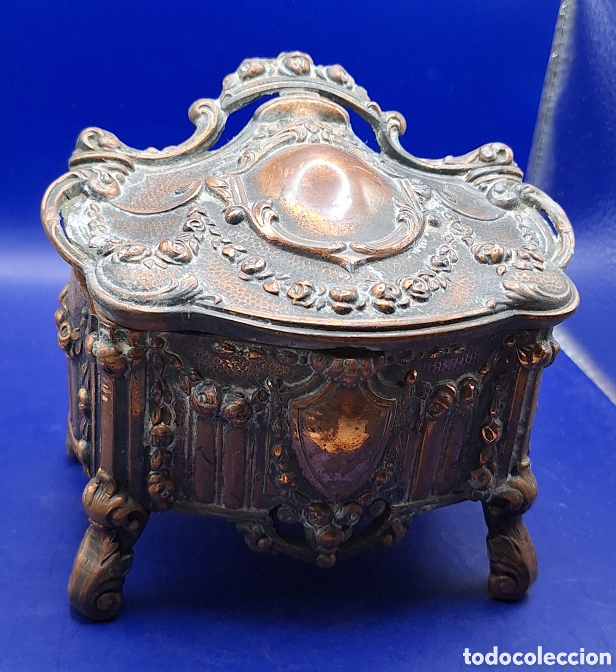 Antig&uuml;edades: Antiguo Joyero de Cobre - Calamina - Foto 4