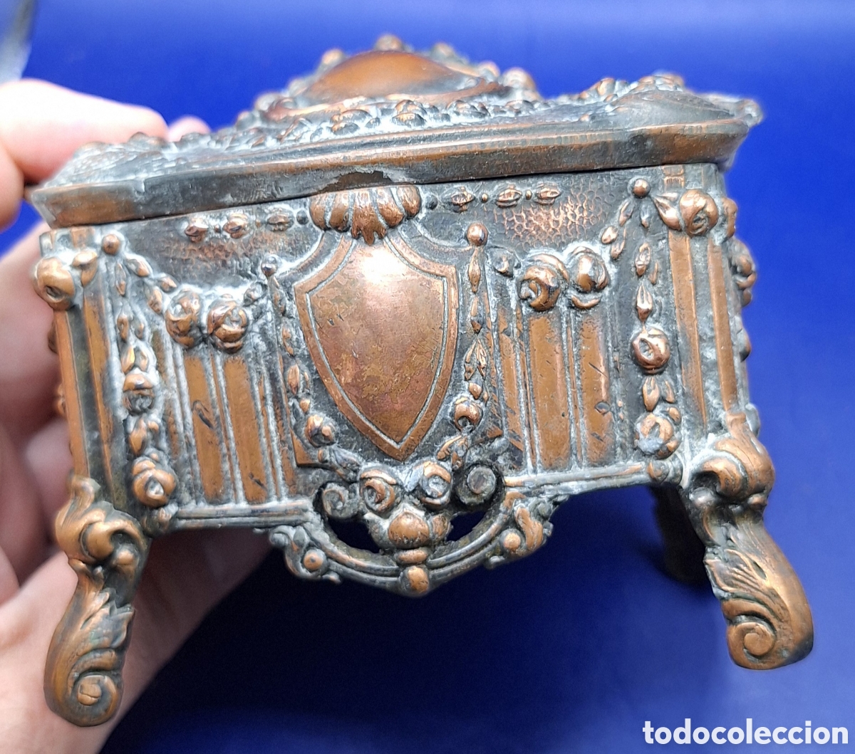 Antig&uuml;edades: Antiguo Joyero de Cobre - Calamina - Foto 6