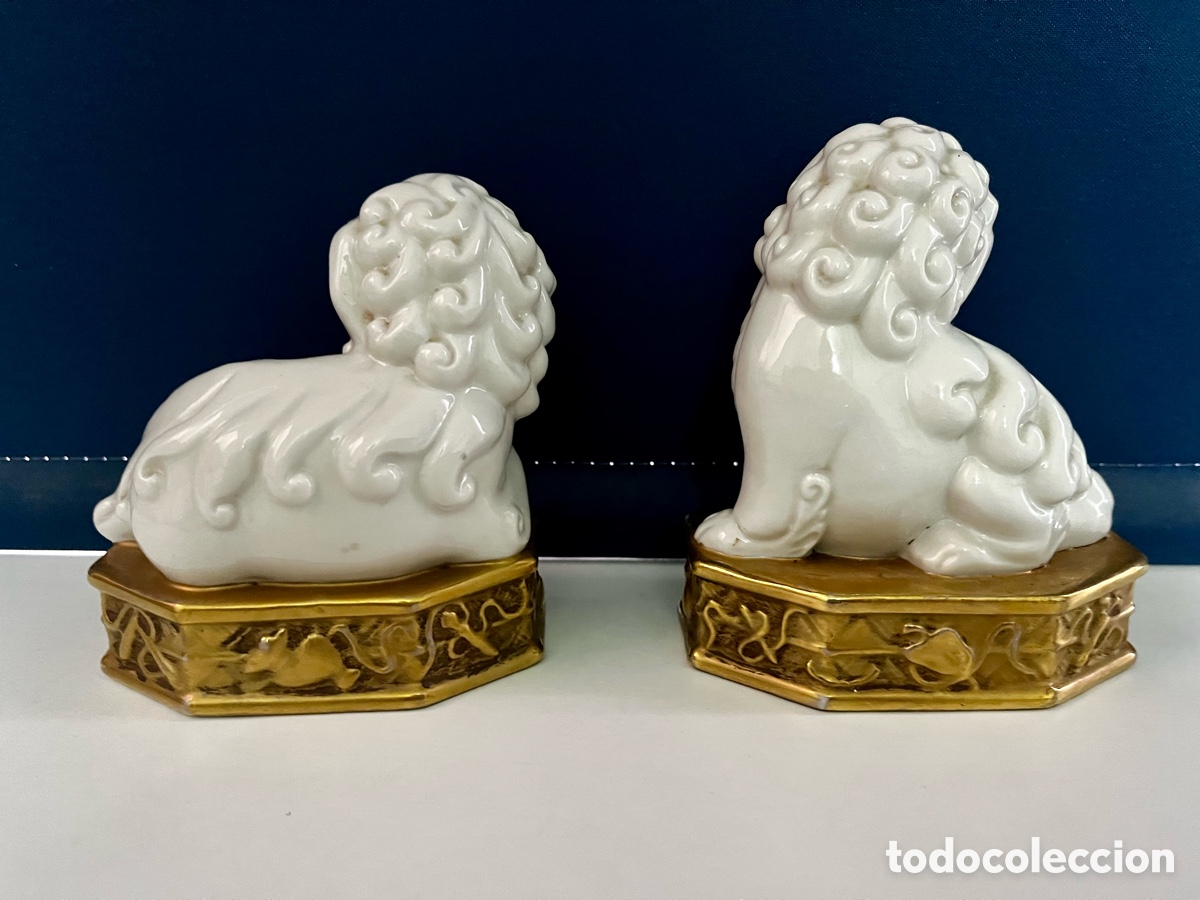 Antig&uuml;edades: Pareja perros leones foo quimeras de porcelana Algora - Foto 2