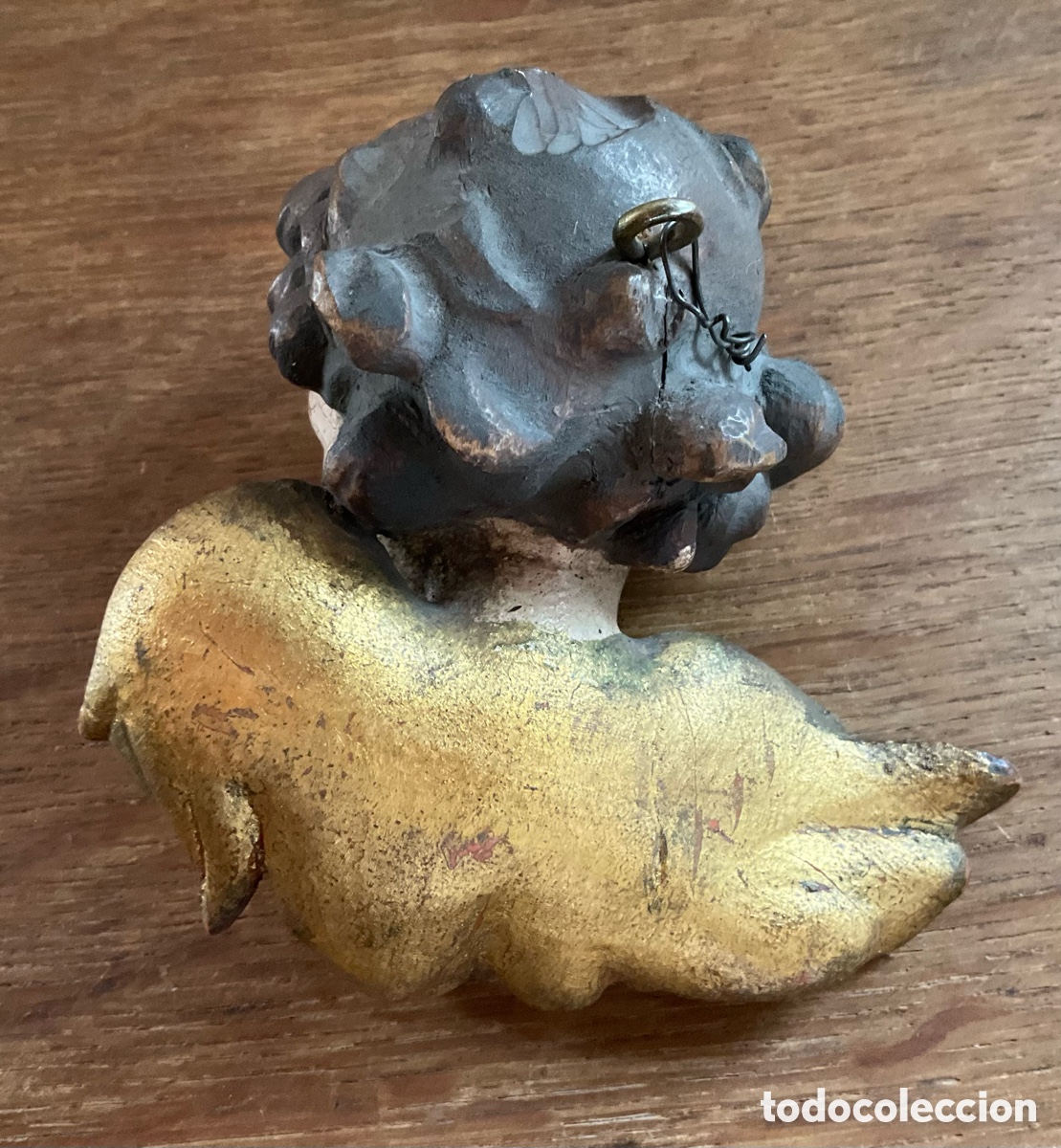 Antig&uuml;edades: Putti de madera tallada policromada, querub&iacute;n, &aacute;ngel, querub&iacute;n - Foto 2