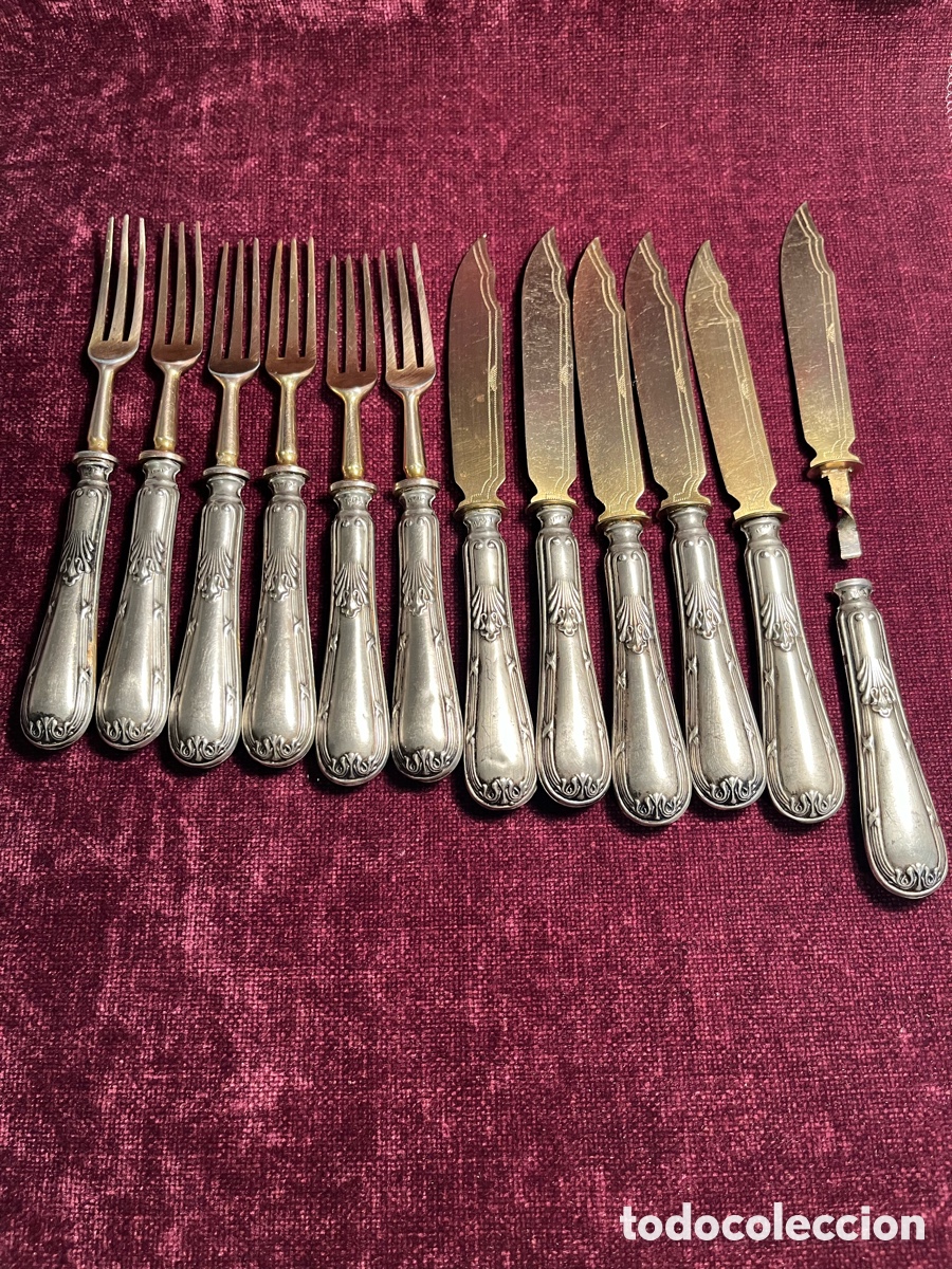 Antig&uuml;edades: Cubiertos mango alpaca y metal dorado - Foto 1