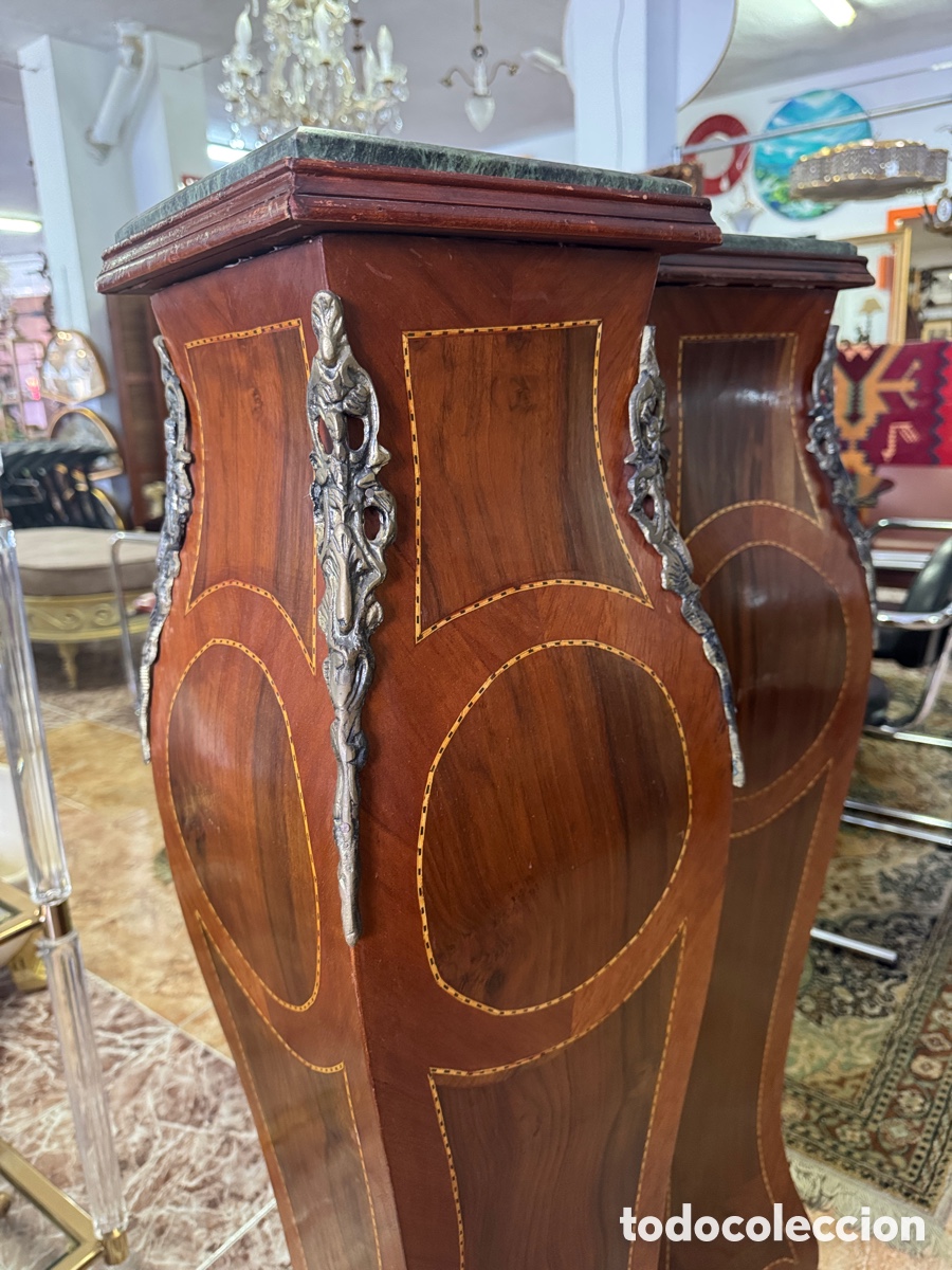 Antig&uuml;edades: Pareja de columnas con marqueter&iacute;a y bronce - Foto 2