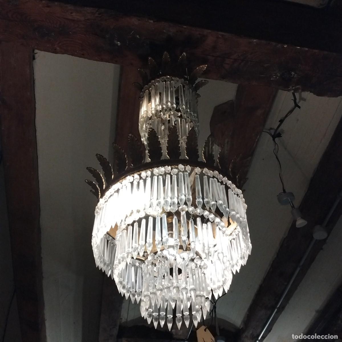 Antig&uuml;edades: L&aacute;mpara francesa de cristal y bronce - Foto 1