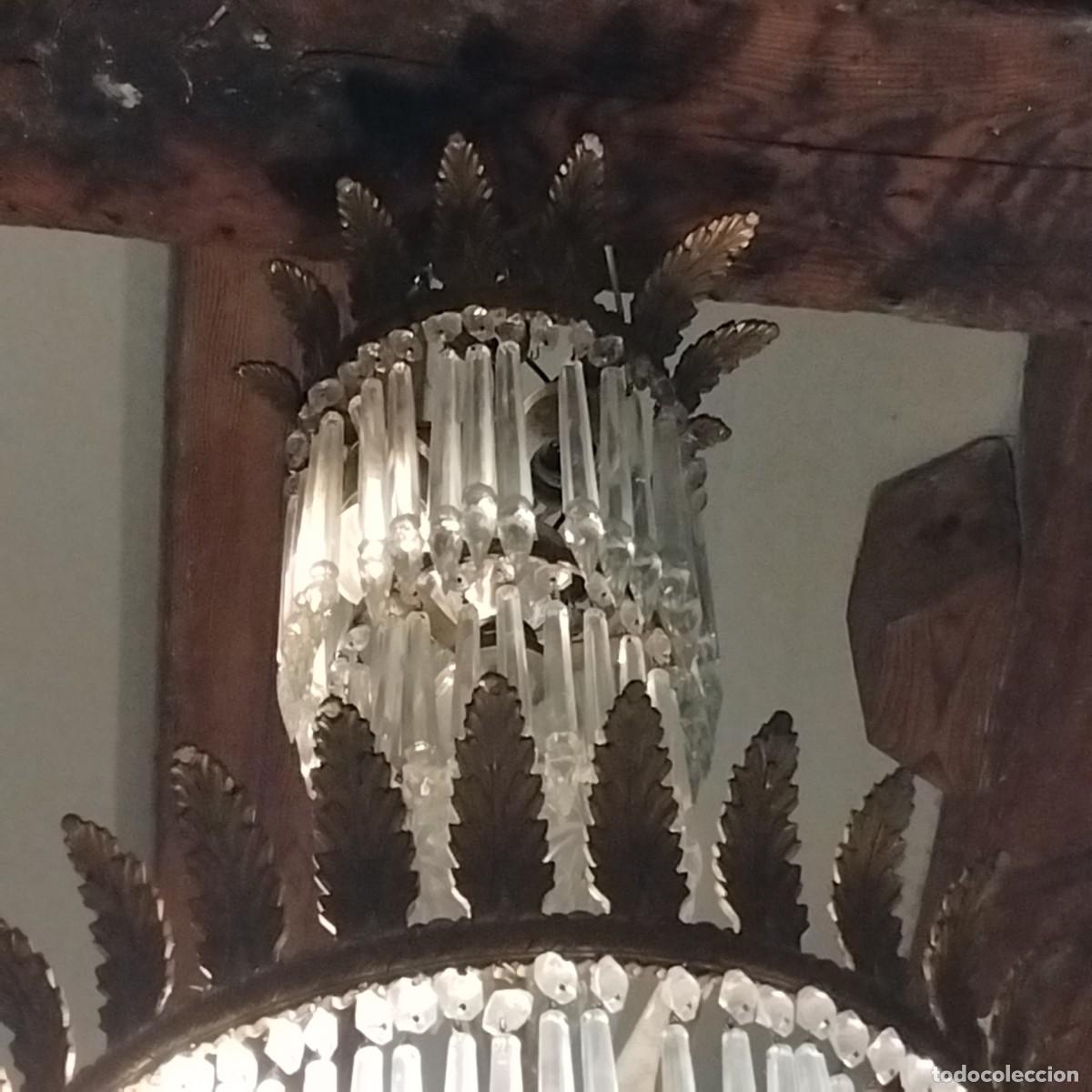 Antig&uuml;edades: L&aacute;mpara francesa de cristal y bronce - Foto 2