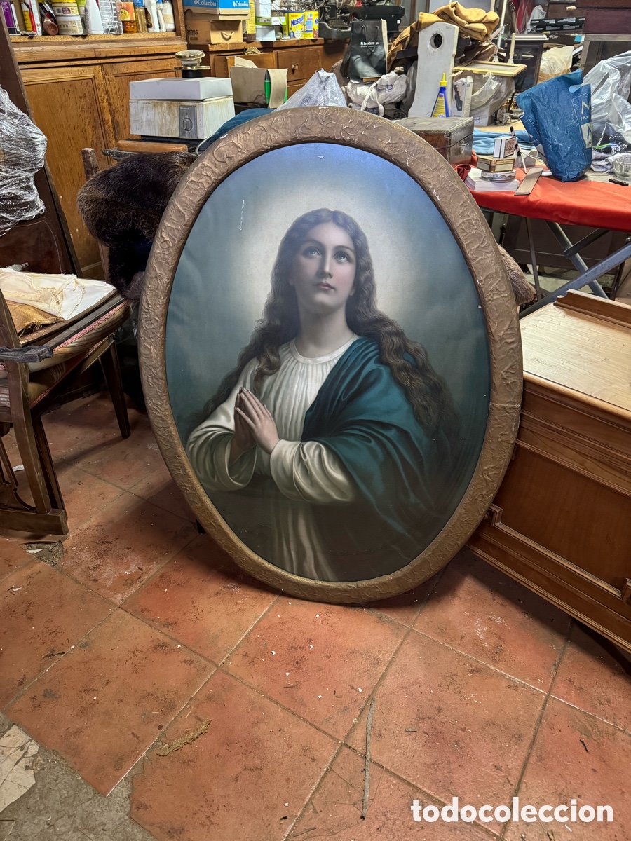 Antig&uuml;edades: L&aacute;mina de la virgen enmarcada - Foto 2