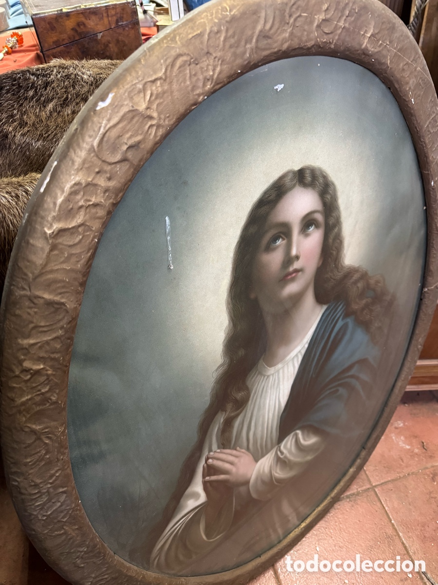 Antig&uuml;edades: L&aacute;mina de la virgen enmarcada - Foto 3