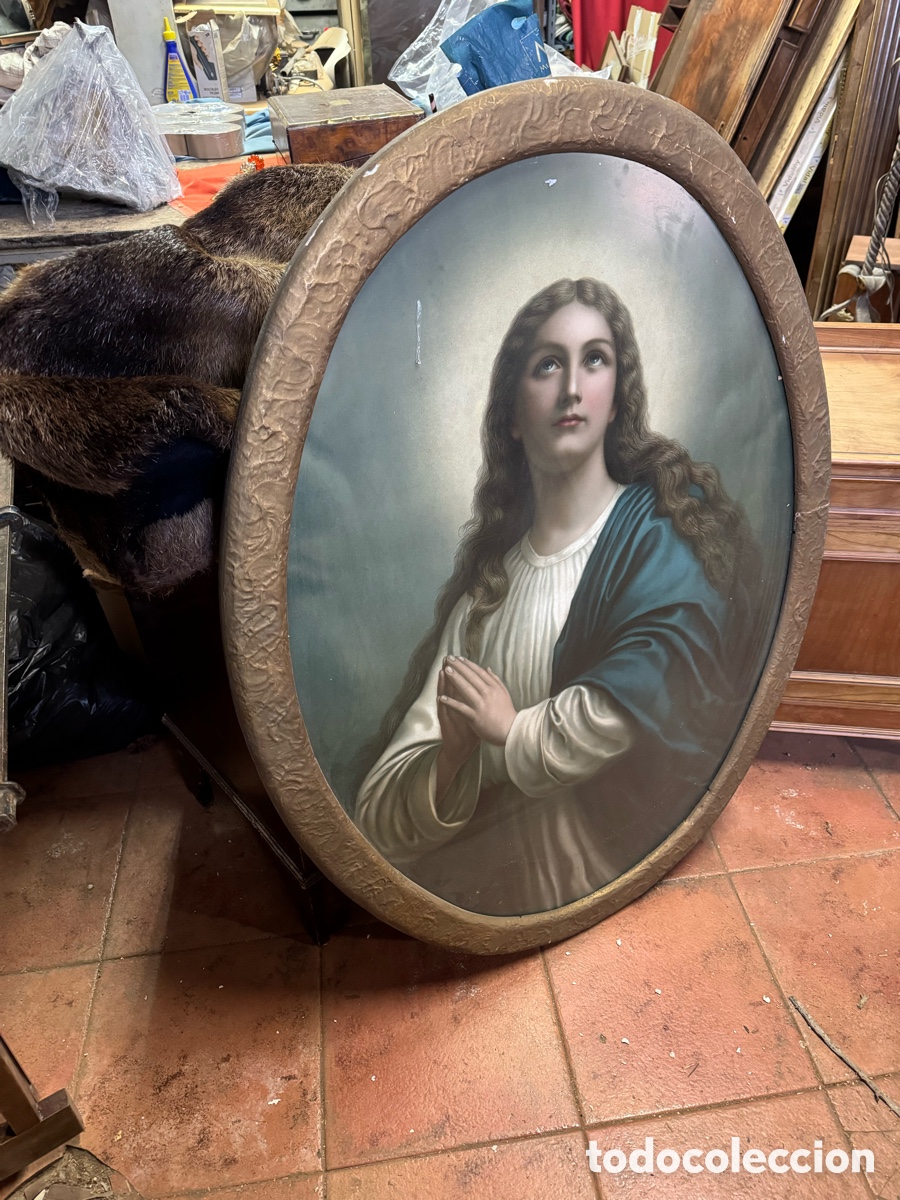 Antig&uuml;edades: L&aacute;mina de la virgen enmarcada - Foto 1