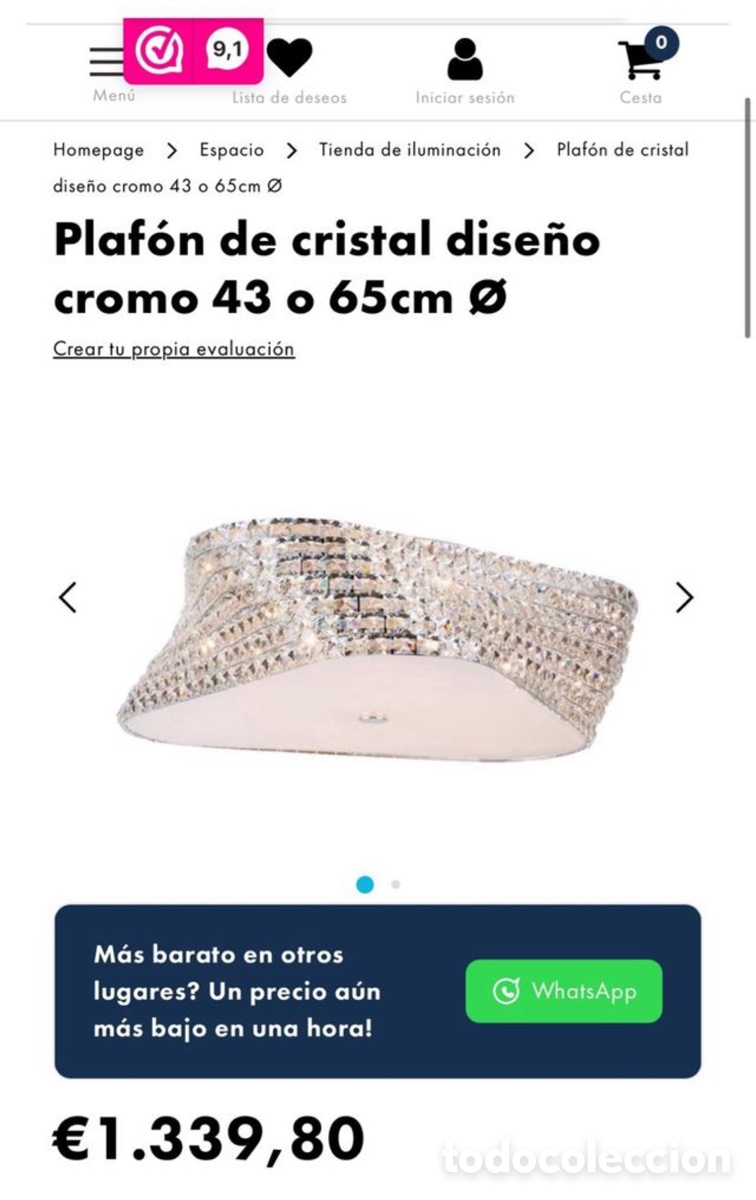 Antig&uuml;edades: Plaf&oacute;n de cristal dise&ntilde;o cromo - Foto 2