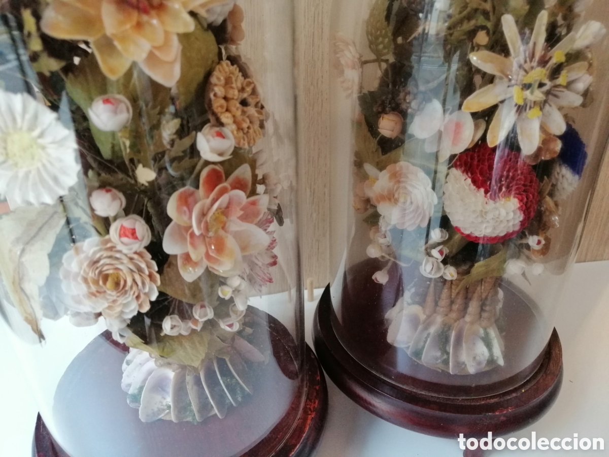 Antig&uuml;edades: Urnas C&uacute;pula De Cristal Y Madera Con Flores - Foto 4