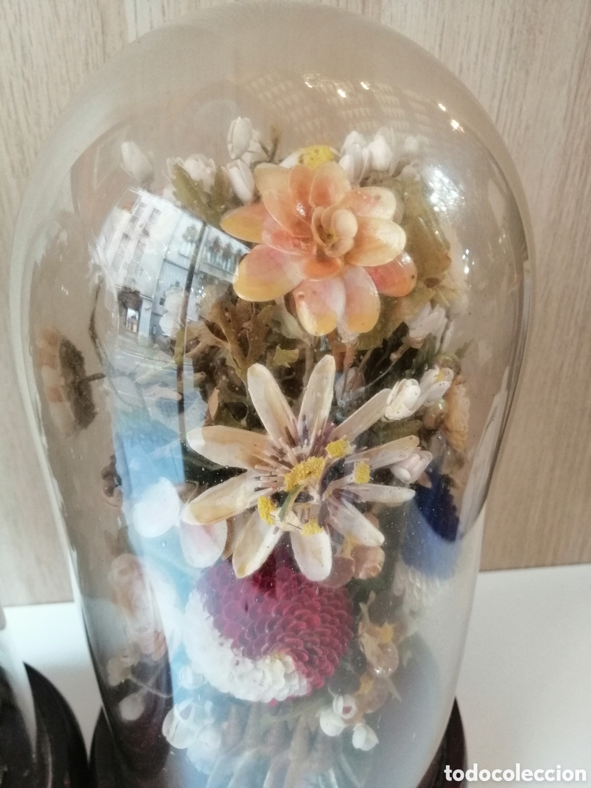 Antig&uuml;edades: Urnas C&uacute;pula De Cristal Y Madera Con Flores - Foto 6