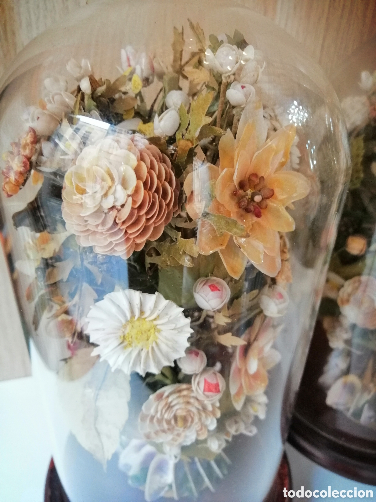 Antig&uuml;edades: Urnas C&uacute;pula De Cristal Y Madera Con Flores - Foto 7