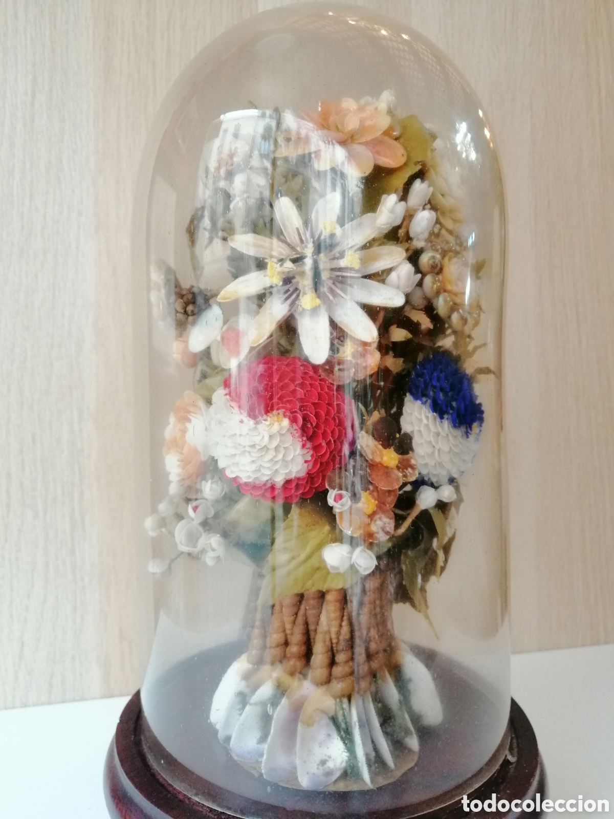 Antig&uuml;edades: Urnas C&uacute;pula De Cristal Y Madera Con Flores - Foto 8