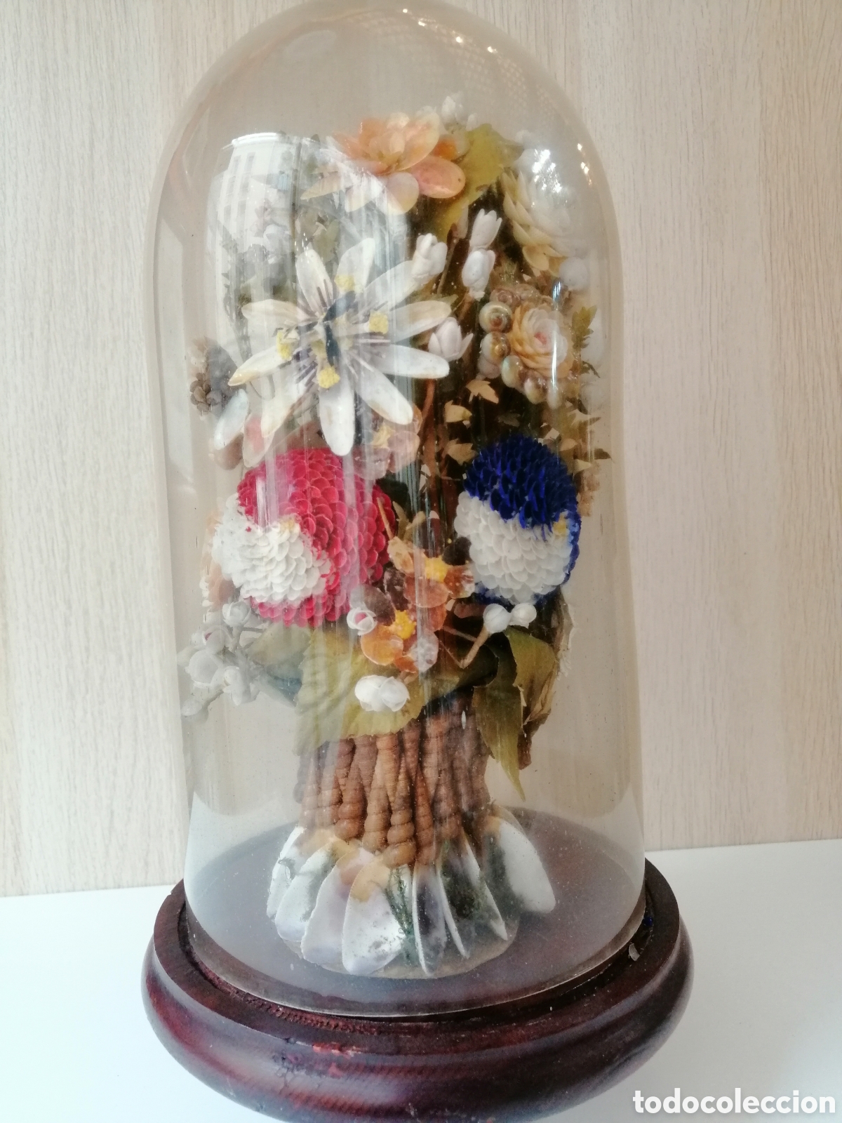 Antig&uuml;edades: Urnas C&uacute;pula De Cristal Y Madera Con Flores - Foto 9
