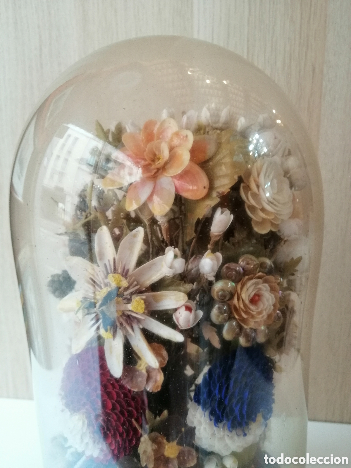 Antig&uuml;edades: Urnas C&uacute;pula De Cristal Y Madera Con Flores - Foto 11