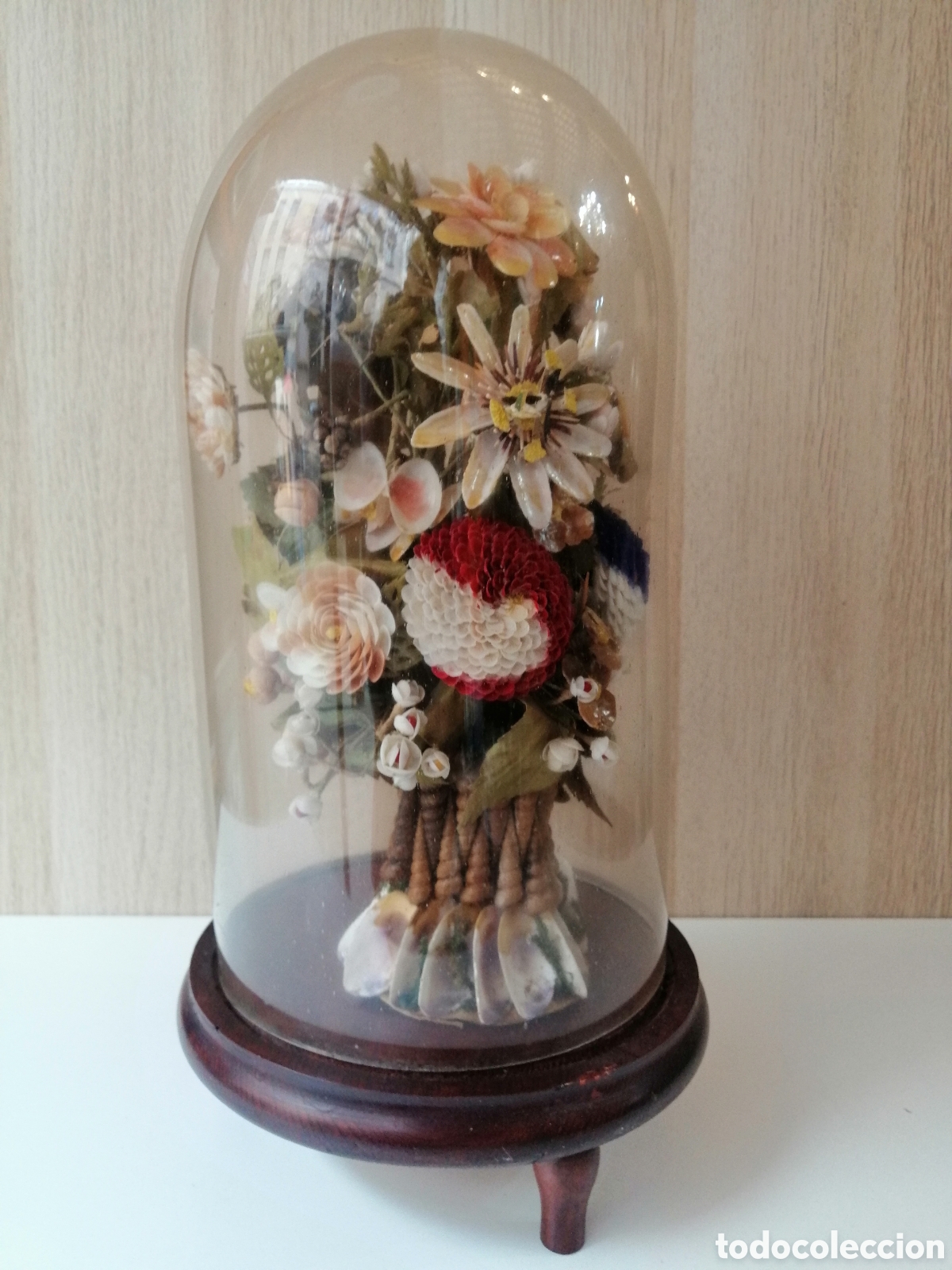 Antig&uuml;edades: Urnas C&uacute;pula De Cristal Y Madera Con Flores - Foto 13